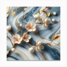 Cherry Blossoms On Marble Canvas Print