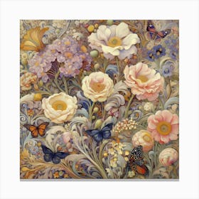 Flowers And Butterflies Canvas Print