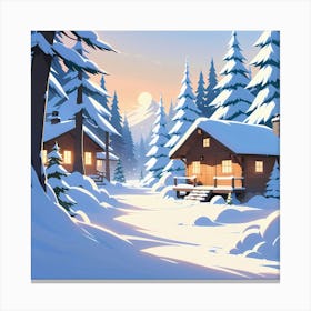 Winter Cabin In The Woods 3 Canvas Print