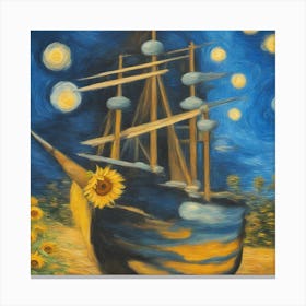 Piratenboot segelt auf lila Wolken Canvas Print