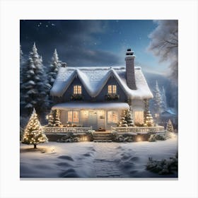 Christmas House At Night paintings art print Canvas Print