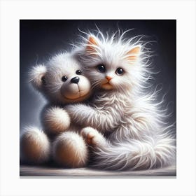 Teddy Bear And Kitten 3 Canvas Print