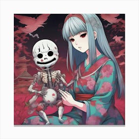 Anime Girl And Skeleton Canvas Print