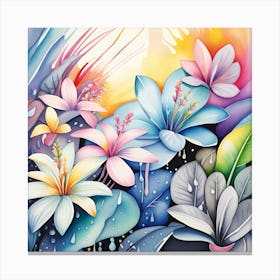 Hawaiian Flowers Monochromatic Watercolor Canvas Print