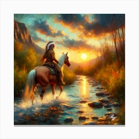 Native American Indian Crossing A Stream 8 Copy Canvas Print