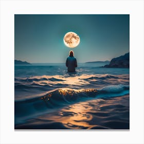 Full Moon In The Ocean Canvas Print
