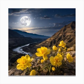 Full Moon Over Yellow Daffodils Canvas Print