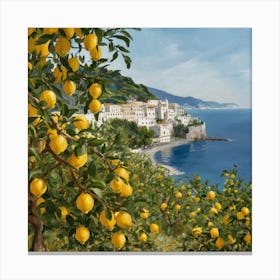 Amalfi View With Lemons Travel Painting Italy Art Print 5 Canvas Print