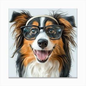 Australian Shepherd With Glasses 1 Canvas Print