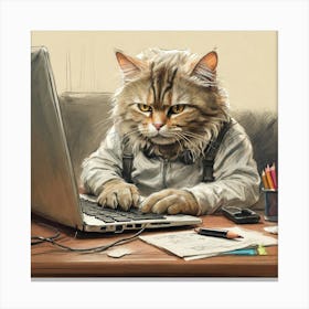 Cat At Work Canvas Print