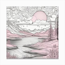 Landscape Doodle Art Pink Landscape Canvas Print