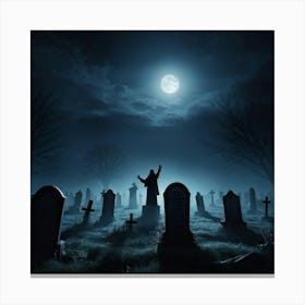 Gravestones Casting Long Ominous Shadows Under A Full Moon A Rising Mist Shrouding The Undead Figu (3) Canvas Print