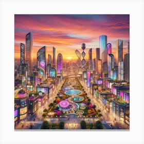 Harmony at Dusk: A City's Joyful Symphony Canvas Print