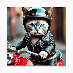 Cat Riding Red Scooter 2 Canvas Print