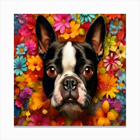 Flower Dog Boston Terrier Canvas Print