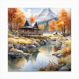 Cabin By The River Canvas Print