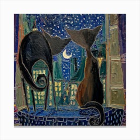 Cats and Moon 1 Canvas Print
