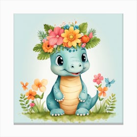 Floral Baby Dragon Nursery Illustration (20) Canvas Print