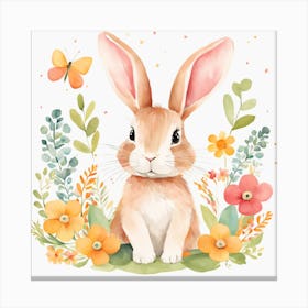 Floral Baby Rabbit Nursery Illustration (22) Canvas Print