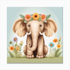 Floral Baby Mammoth Nursery Illustration (28) Canvas Print
