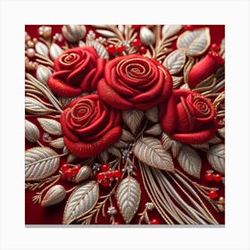Roses embroidered with beads 1 Canvas Print