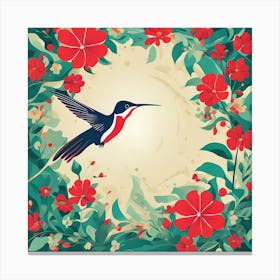 Humming bird With Flowers VECTOR ART Canvas Print