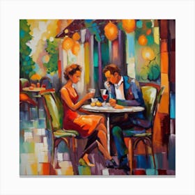 Couple In A Cafe Canvas Print