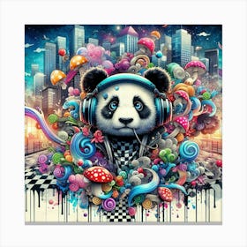 Panda Bear With Headphones 6 Canvas Print