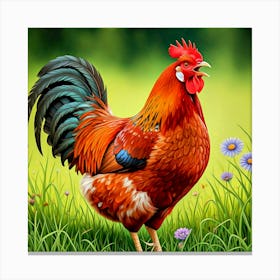 Rooster In The Grass Canvas Print