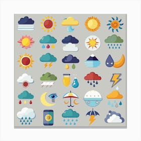 Set Of Flat Weather Icons 2 Canvas Print