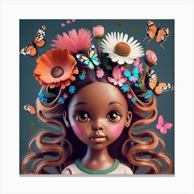 Little Girl With Flowers In Her Hair Canvas Print