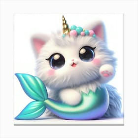 Fluffy 3D image of mermaid caticorn 9 Canvas Print