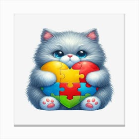 Autism Puzzle Piece Cat (Persian) Canvas Print