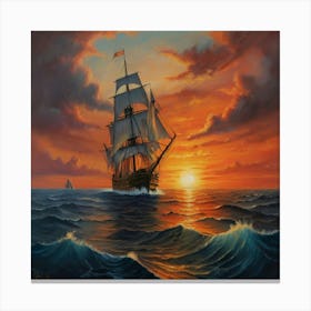 Sailing Ship At Sunset Canvas Print