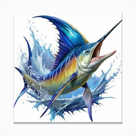 Blue Marlin Jumping Out Of The Water Canvas Print