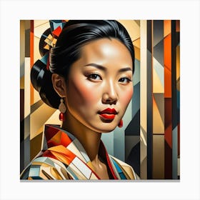 Asian Woman Cubism Style Canvas Print