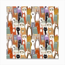 Funny Cartoon Seamless Cats Pattern Canvas Print