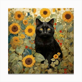 Black Cat In Sunflowers Canvas Print