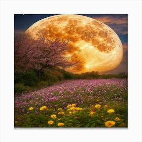 Full Moon Over Flowers Canvas Print