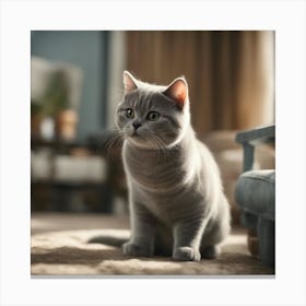 A Cute British Shorthair Kitty, Pixar Style, Watercolor Illustration Style 8k, Png (7) Canvas Print