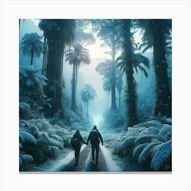 Winter Couple Walking In The Forest Canvas Print