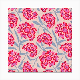 RHODODENDRONS Retro Floral Spring Botanical in Fuchsia Hot Pink Red Lavender Purple Blue Canvas Print