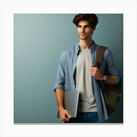 Young Man With Laptop Canvas Print