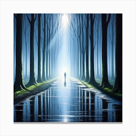 Man Walking Through A Forest Canvas Print