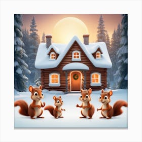 Squirrels In Front Of The House Canvas Print