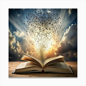 An open book with light and energy radiating from its pages. Canvas Print