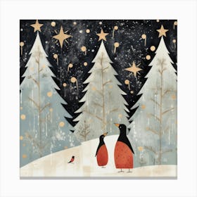 Penguins In The Snow Canvas Print