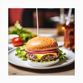 Hamburger On A Plate 42 Canvas Print