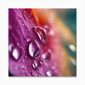 A Close Up Of A Delicate Raindrop On A Vibrant Flower Petal, Showcasing Its Reflective Surface And I (2) Canvas Print