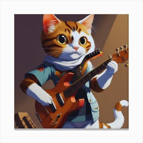 Funny Cat Playing Guitar Canvas Print